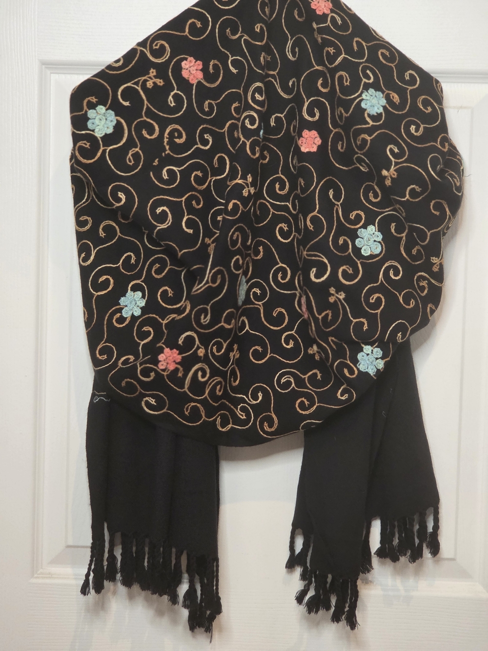 Black Embroidered Floral Scarf Wrap - Picture 7 of 7